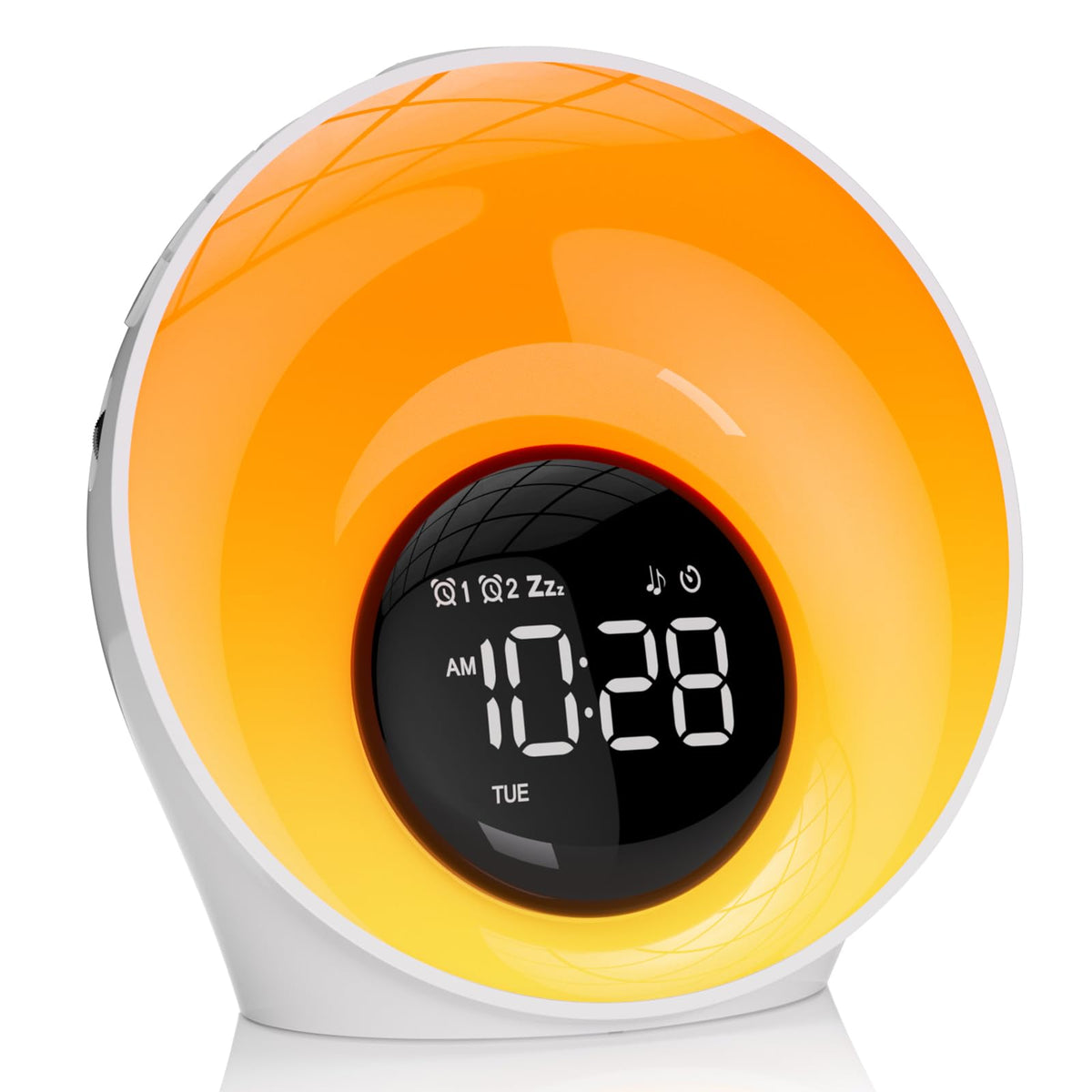 AUYLE wake-up light front view showing soft sunrise cue for a gentle morning