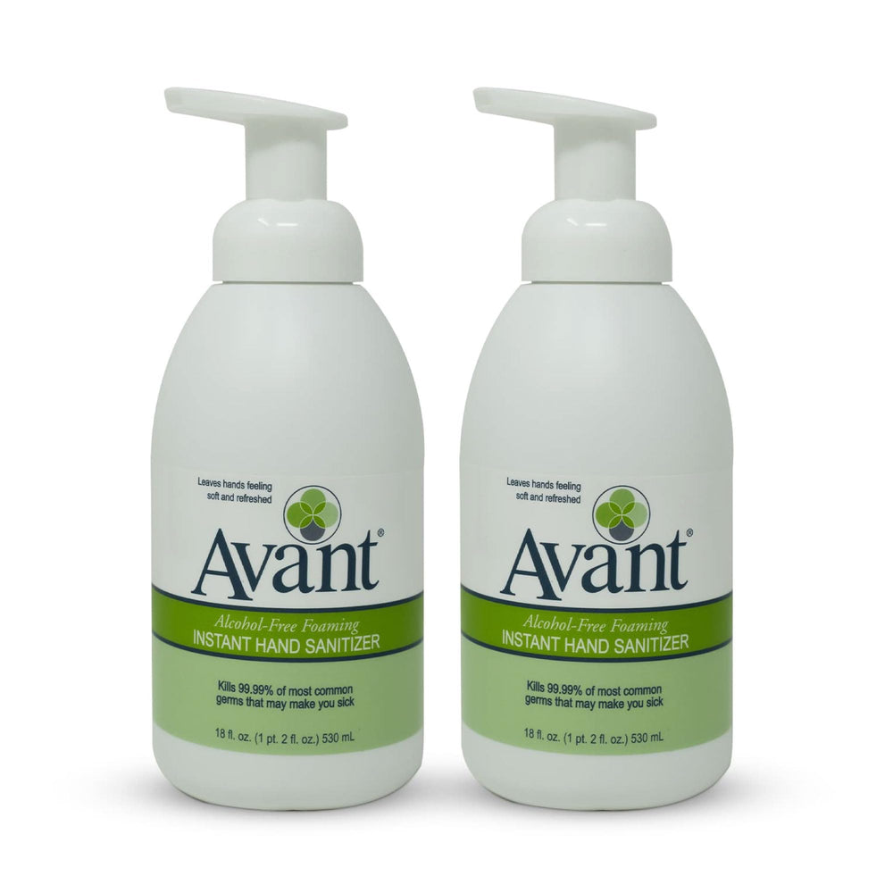 Avant Alcohol-Free Foaming Hand Sanitizer bottle shows quick, even hand coverage.