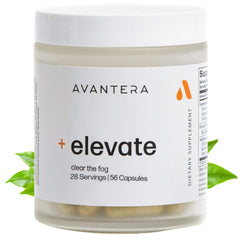Avantera Elevate bottle front, premium packaging signaling focused energy.