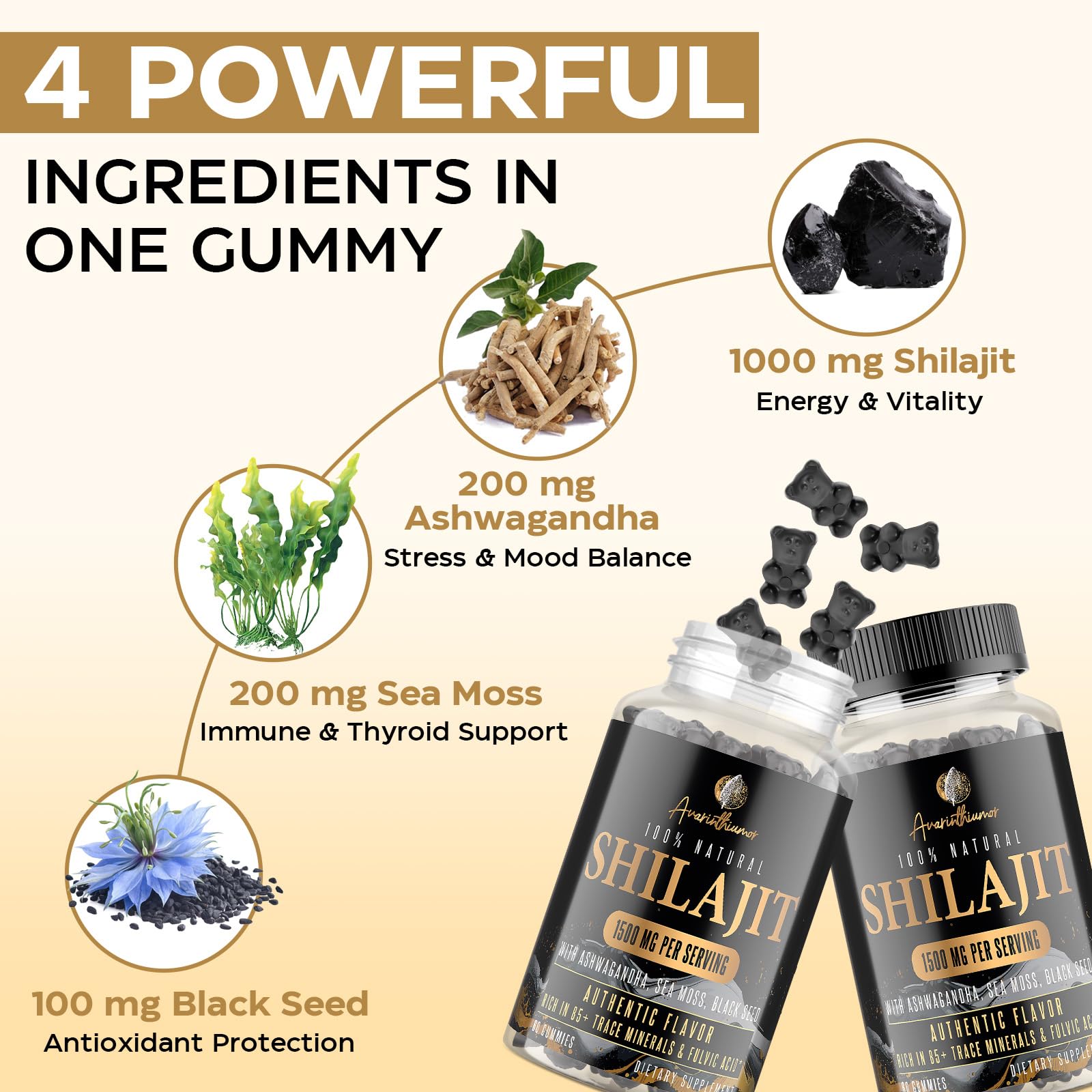 Avarinthiumor Shilajit Gummies highlight Himalayan sourcing from high elevations.