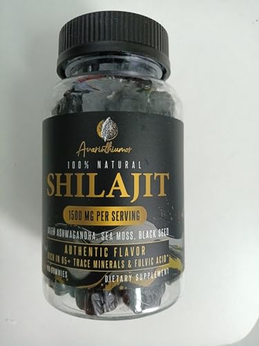 Avarinthiumor Shilajit Gummies ingredients panel shows 1500mg per serving.