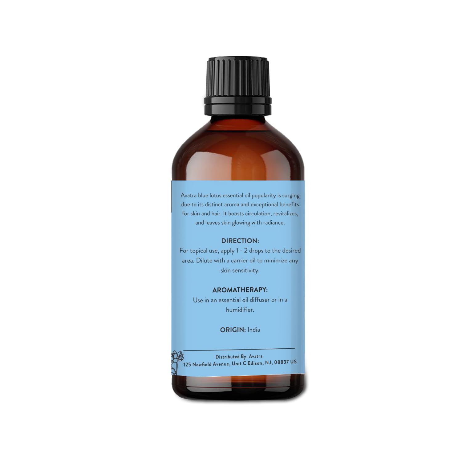AVATRA Blue Lotus skincare setup—aromatic oil for DIY beauty routines.