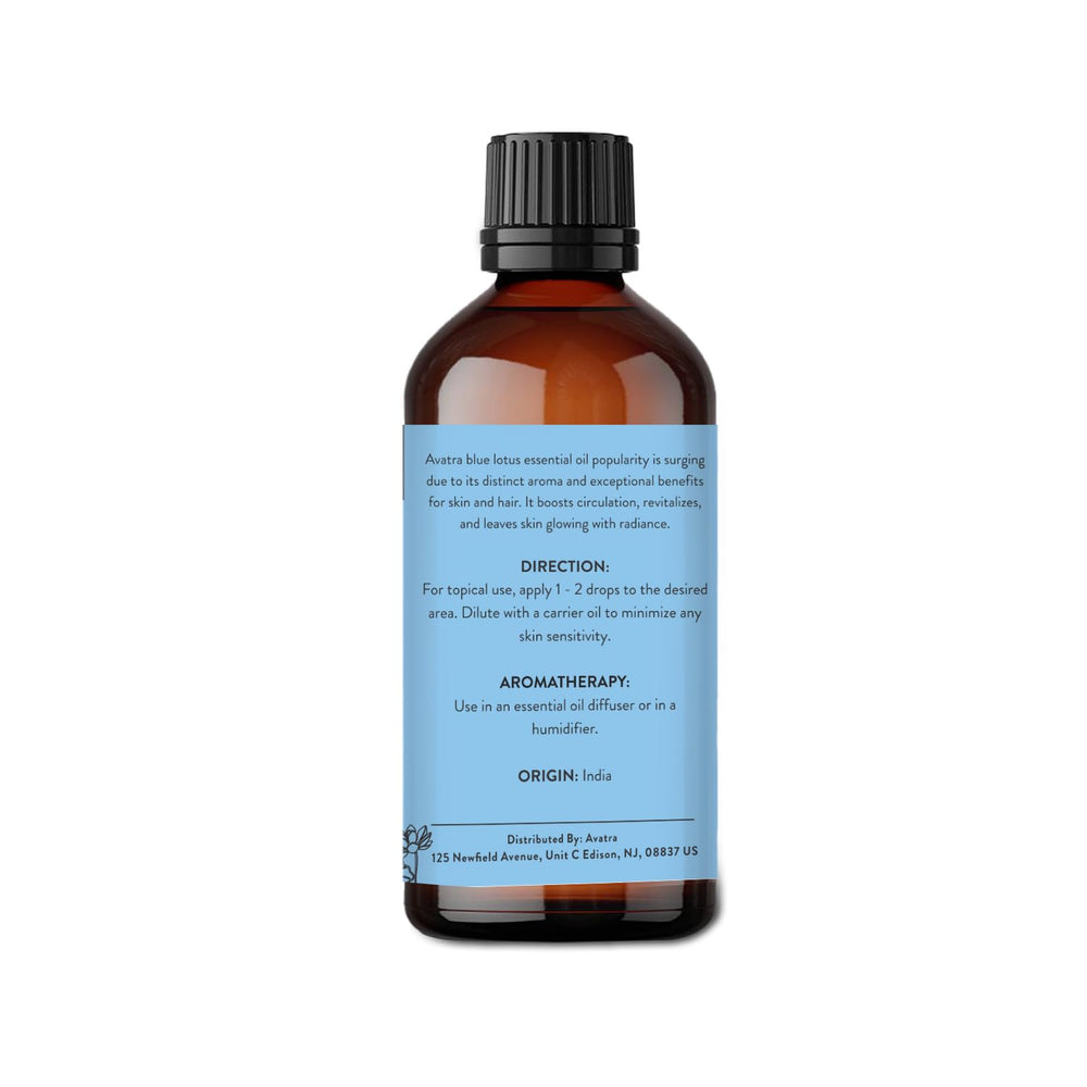 AVATRA Blue Lotus skincare setup—aromatic oil for DIY beauty routines.