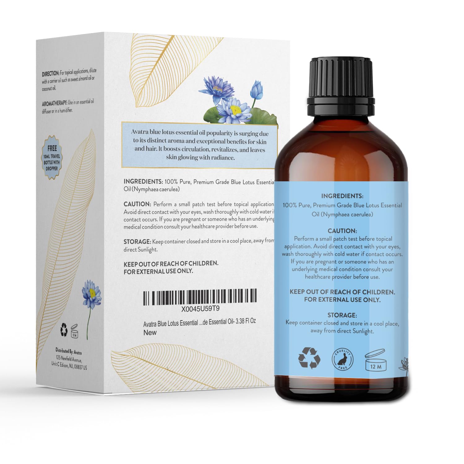 AVATRA Blue Lotus travel bottle—on-the-go aromatherapy anywhere.