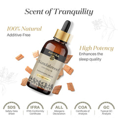 Avatra Sandalwood diffuser aroma for creating a calming, spa-like ambiance.