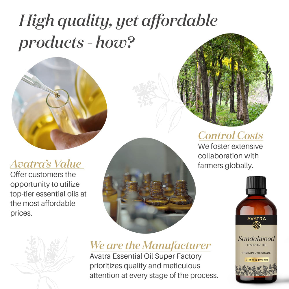 Avatra Sandalwood topical use when diluted for skin care routines.