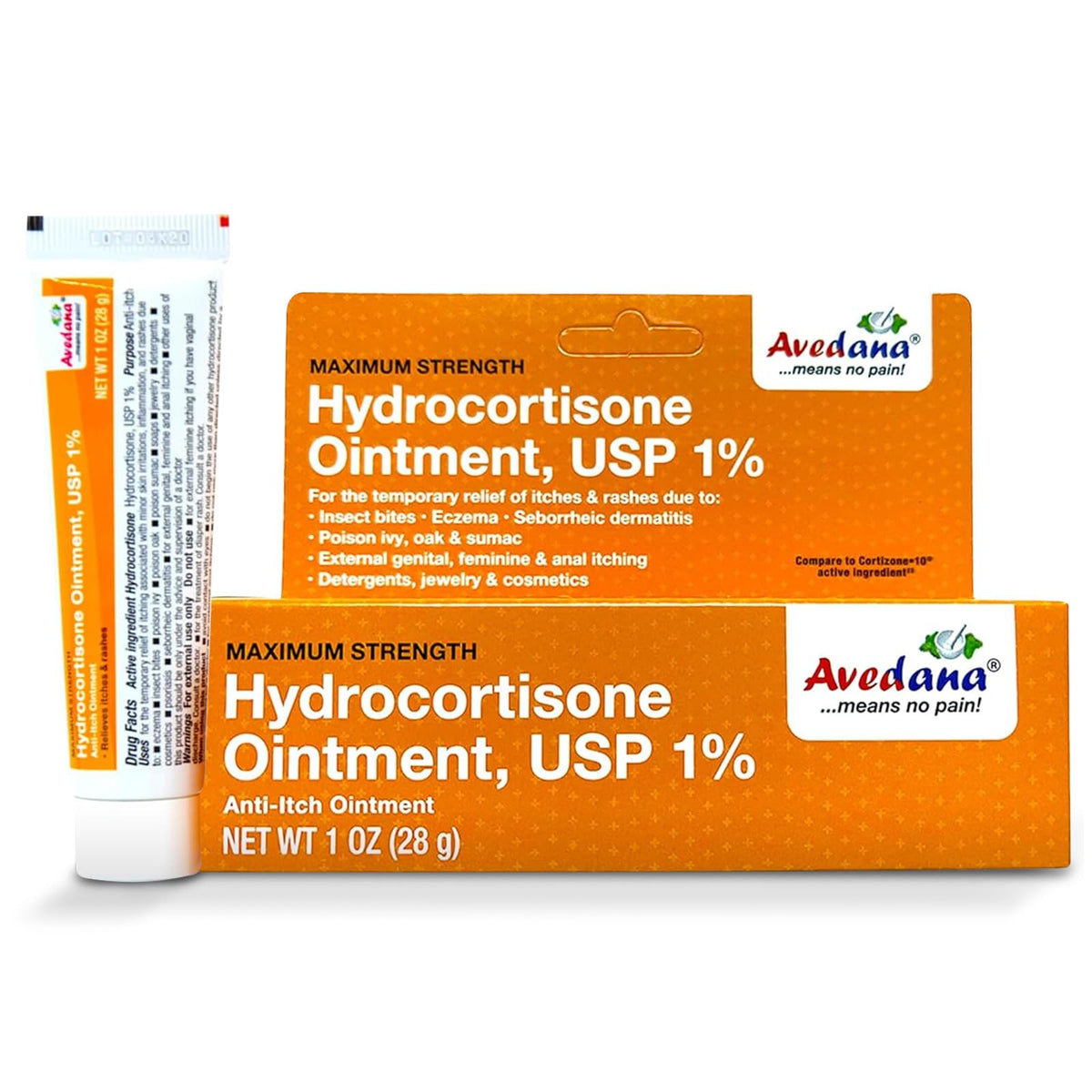 AVEDANA Hidrocortisona Ungüento, bote visible para alivio rápido de irritaciones cutáneas.