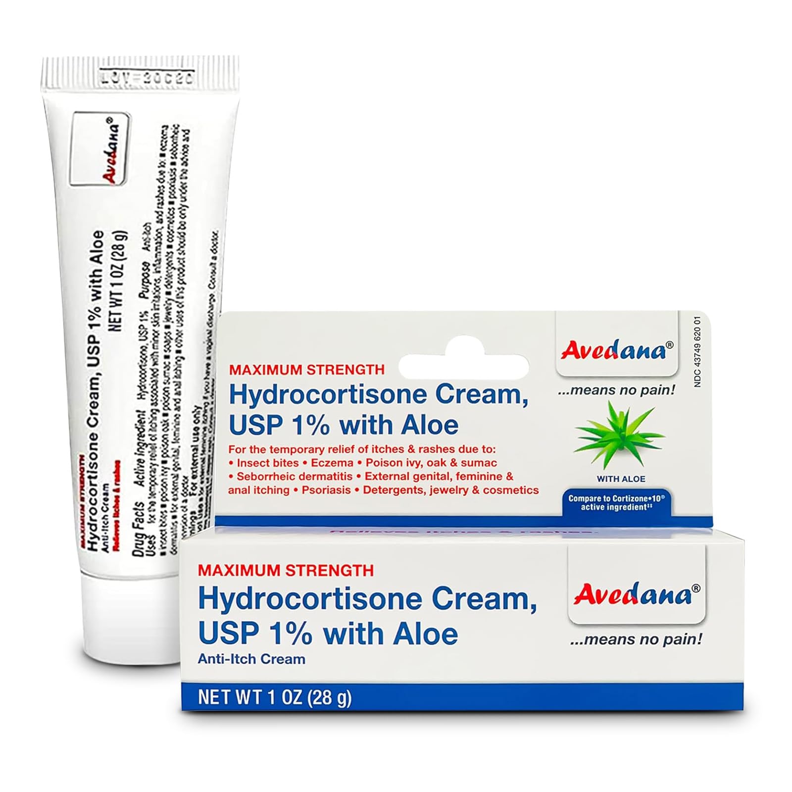 AVEDANA Hydrocortisone Cream 1oz tube packaging promotes easy storage and quick access