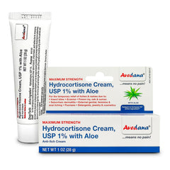 AVEDANA Hydrocortisone Cream 1oz tube packaging promotes easy storage and quick access