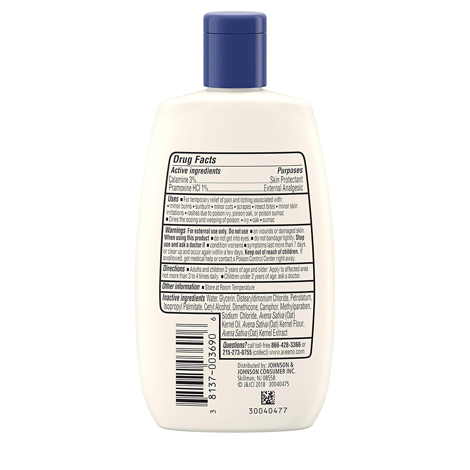 Aveeno Anti-Itch Lotion calamine ingredient close-up highlights drying of weepy rashes.
