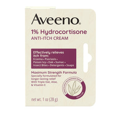 Aveeno maximum-strength hydrocortisone anti-itch cream tube for long-lasting relief.