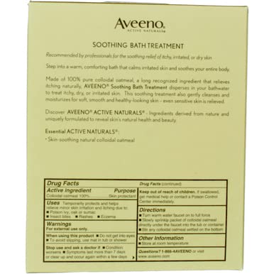 Aveeno Soothing Bath Treatment in bath scene suggests relaxing routine for itching
