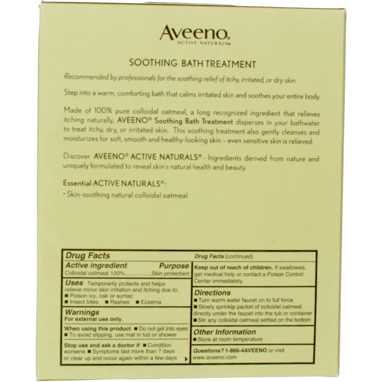 Aveeno Soothing Bath Treatment colloidal oatmeal close up emphasizes natural soothing texture