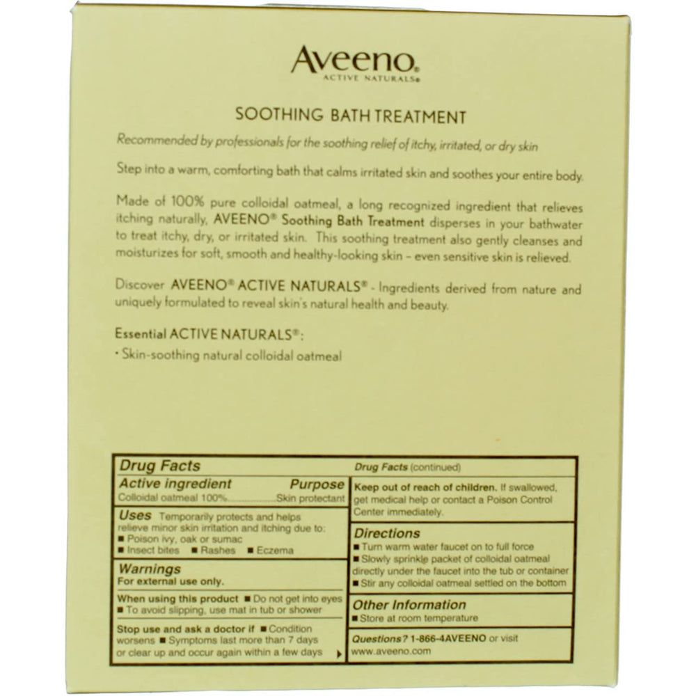 Aveeno Soothing Bath Treatment colloidal oatmeal close up emphasizes natural soothing texture