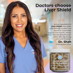 Ingredient icons highlighting milk thistle and artichoke extract on Liver Shield & Cleanse