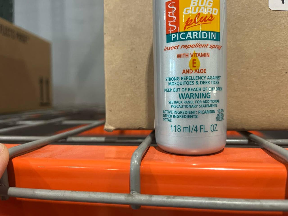 Packaging with Avon Skin So Soft Bug Guard Plus Picaridin for travel.