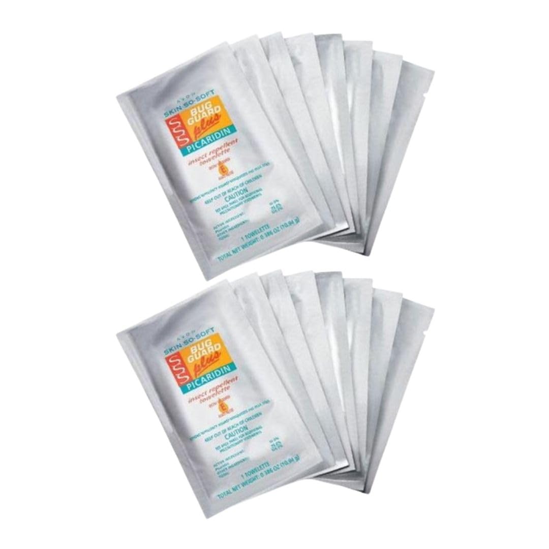 AVON Skin So Soft Bug Guard Towelettes 16-pack in-use outdoors, lightweight protection for travel.