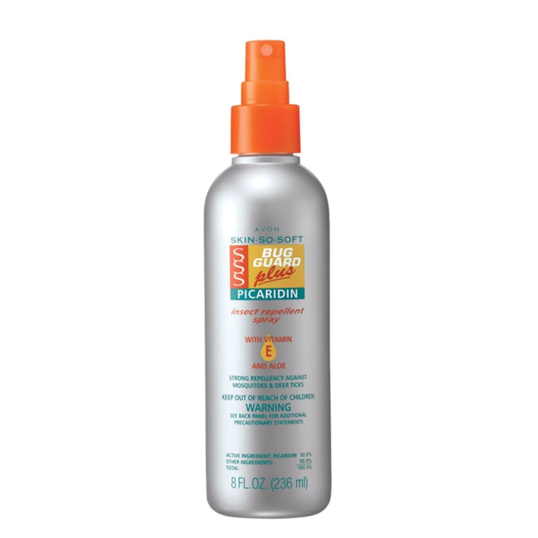 AVON Skin So Soft Bug Guard Plus Picaridin spray bottle for outdoor protection against bites.