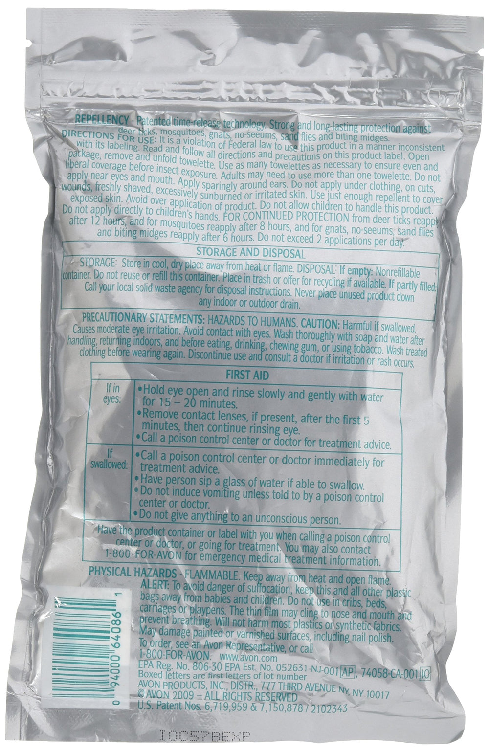 Compact Avon towelettes ready to wipe on for quick, DEET-free protection outdoors