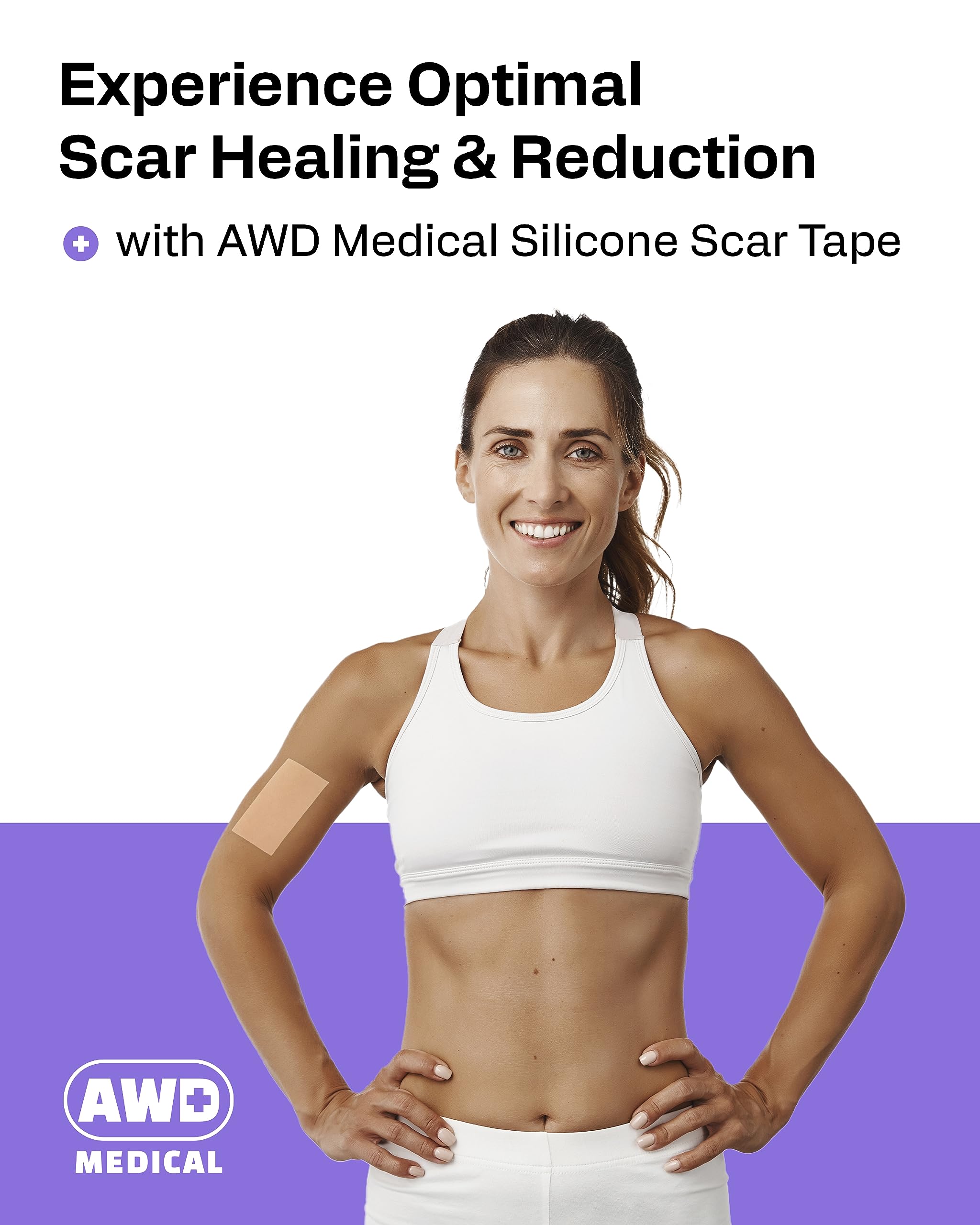 AWD Medical silicone scar tape applied to area – easy positioning over scar