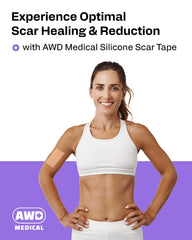 AWD Medical silicone scar tape applied to area – easy positioning over scar