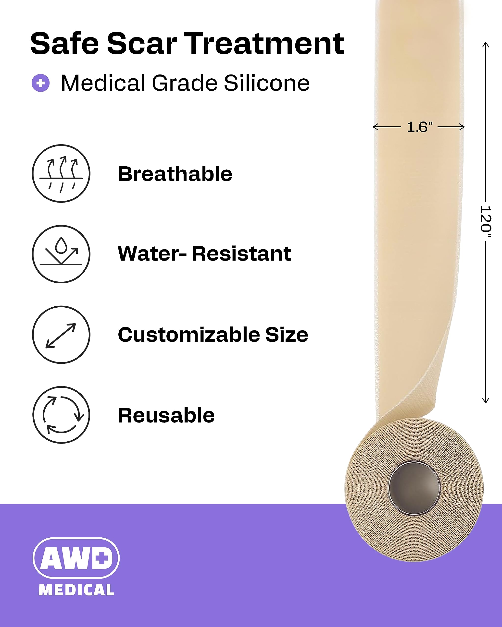 AWD Medical silicone scar tape easy-peel edge – removal with minimal tugging