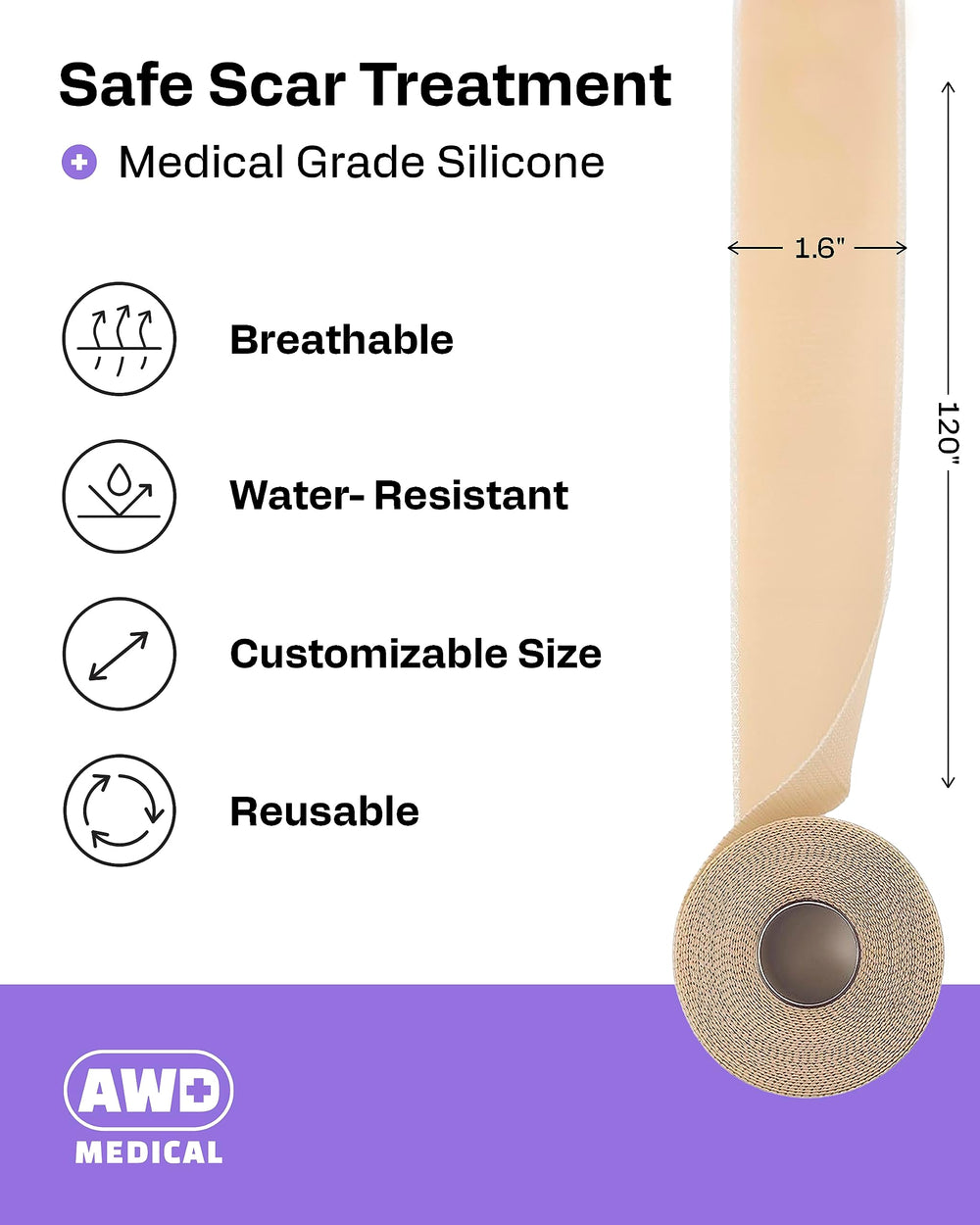 AWD Medical silicone scar tape easy-peel edge – removal with minimal tugging