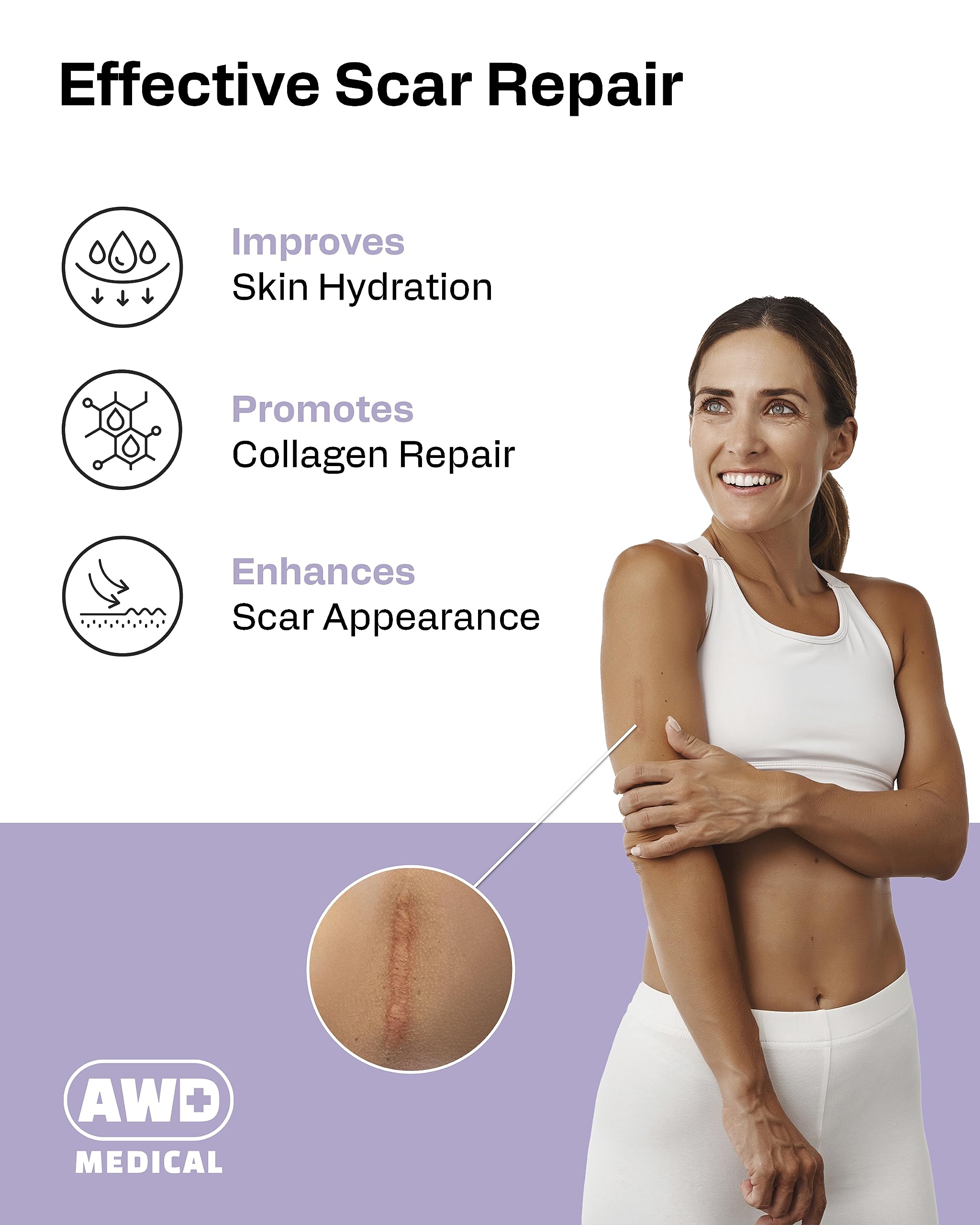 Applying AWD Medical scar tape on a scar-prone area with gentle adhesion