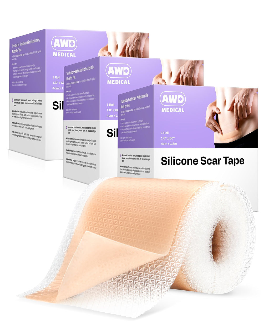 AWD Medical silicone scar tape packaging ready for scar care and recovery