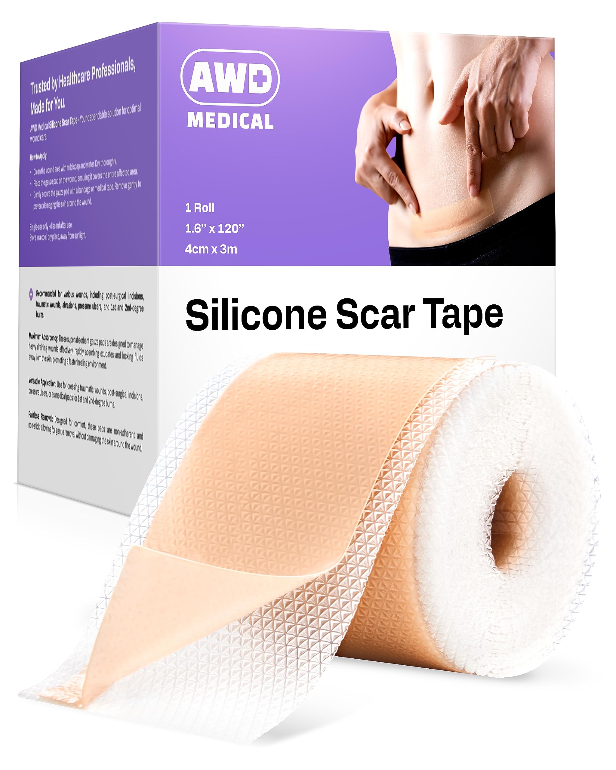 AWD Medical silicone scar tape roll 120in – long-lasting scar coverage