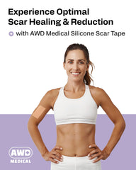 AWD Medical silicone scar tape roll 60in being cut to size for scars.