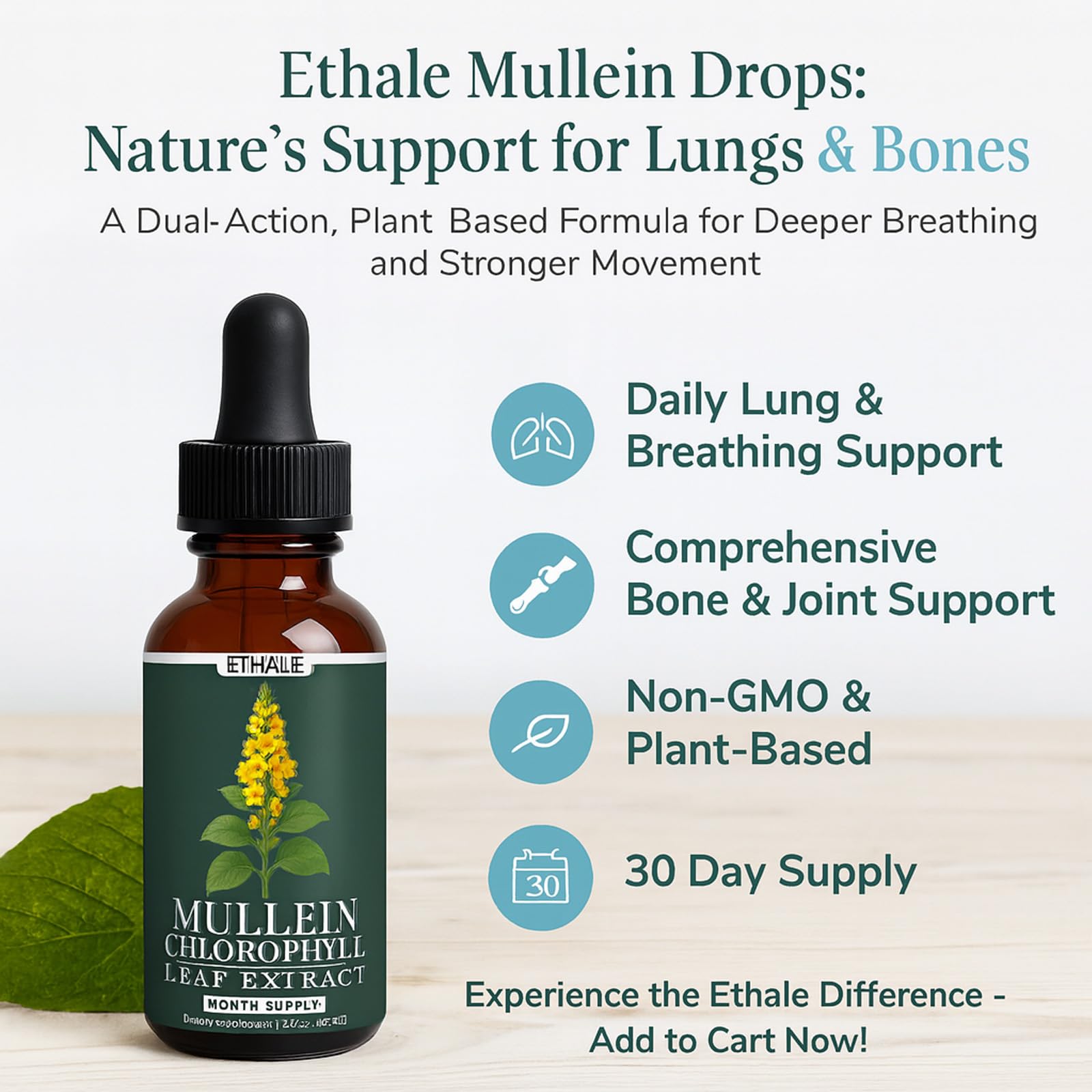 Awtse ETHALE Mullein Drops ingredients panel features mullein leaf and chlorophyll.