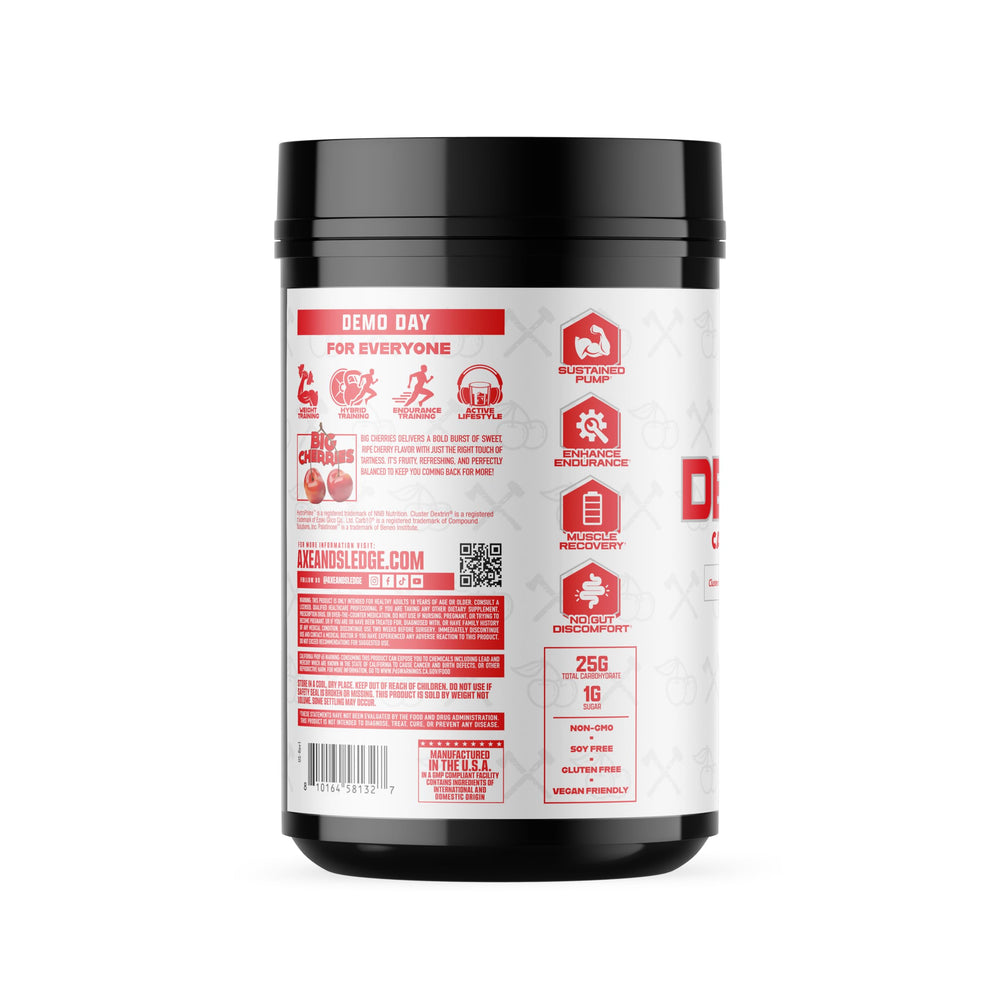 Axe & Sledge Demo Day tub showcasing 30 servings for sustained energy.