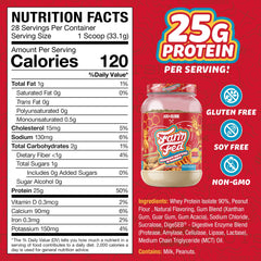 Pouring Farm Fed whey shows Peanut Butter N’ Honey flavor for quick protein intake.