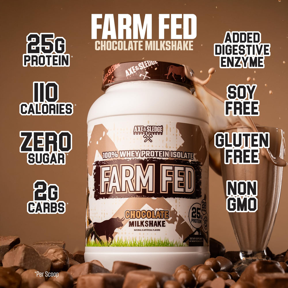 A shake being poured from Farm Fed whey isolate bottle for post-workout fueling.
