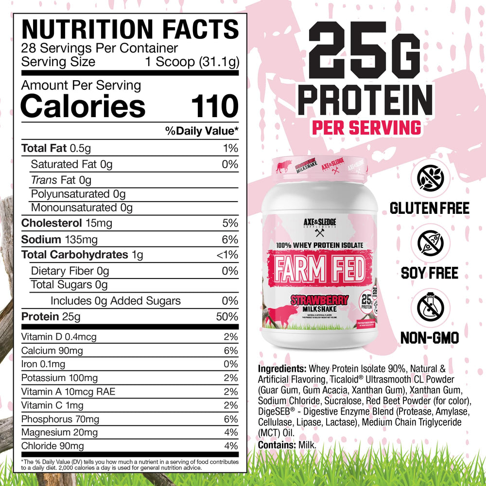 Axe & Sledge Farm Fed scoop showing exact 25g protein portion.