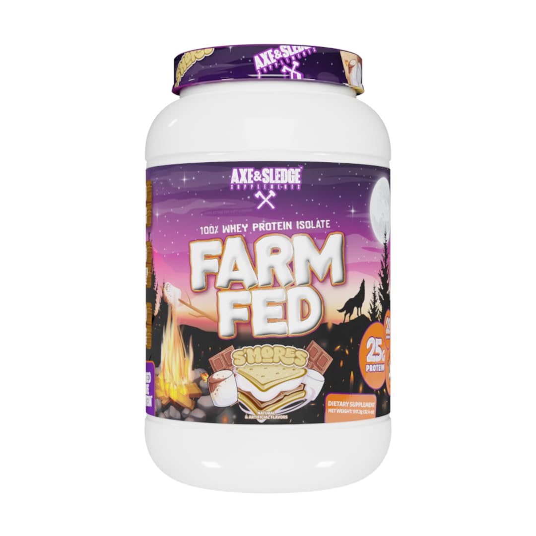 Axe & Sledge Farm Fed whey tub front view showing premium protein packaging