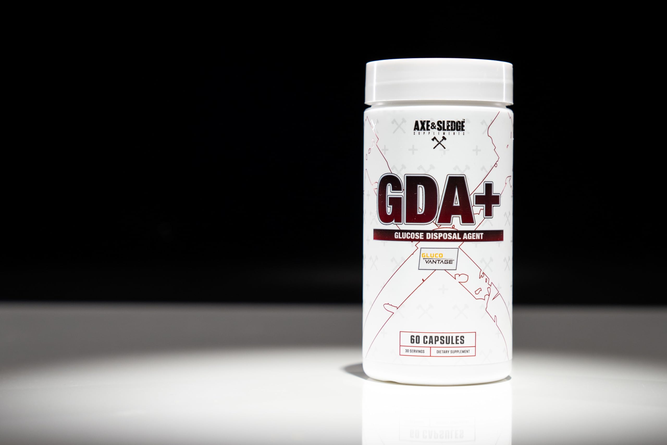Axe & Sledge GDA+ label-detail highlights GlucoVantage and nutrient uptake support.