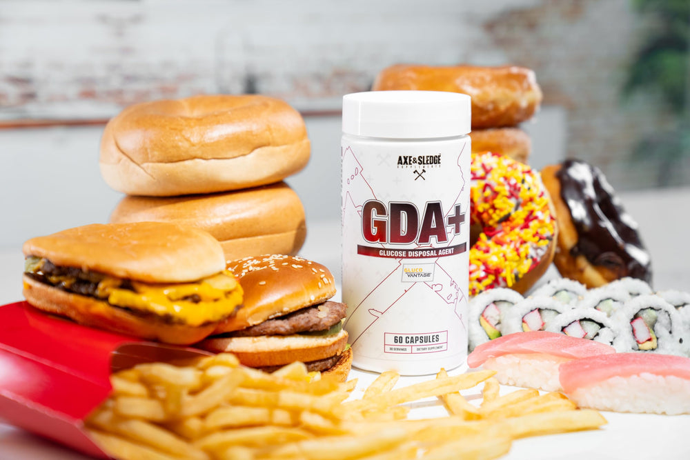Axe & Sledge GDA+ use-case image showing capsules ready for workouts after meals.