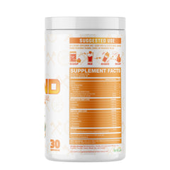 Axe & Sledge The Grind tub label highlights orange sherbet flavor for easy enjoyment.