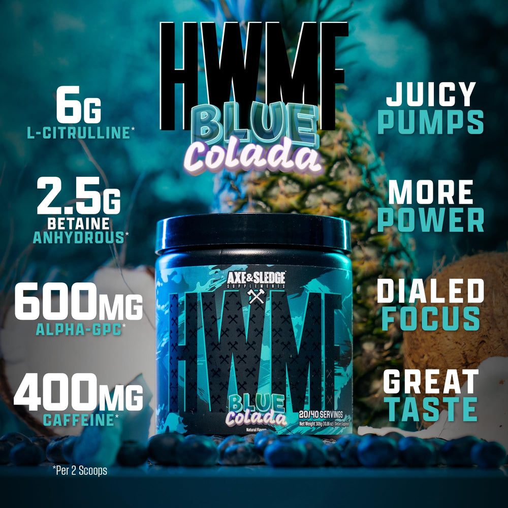 Axe & Sledge HWMF Alpha-GPC focus blend supports mental clarity during sets.