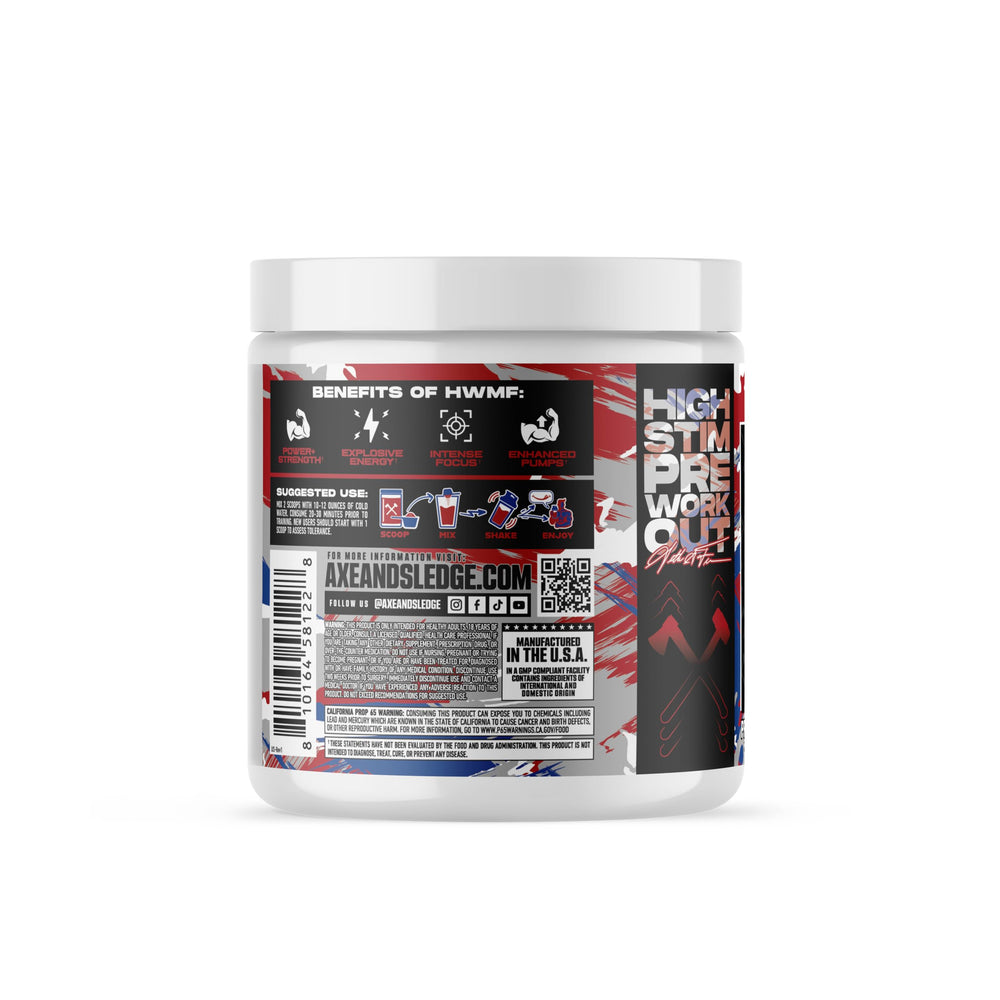 Axe Sledge HWMF label with citrulline and beta-alanine details for pumps.