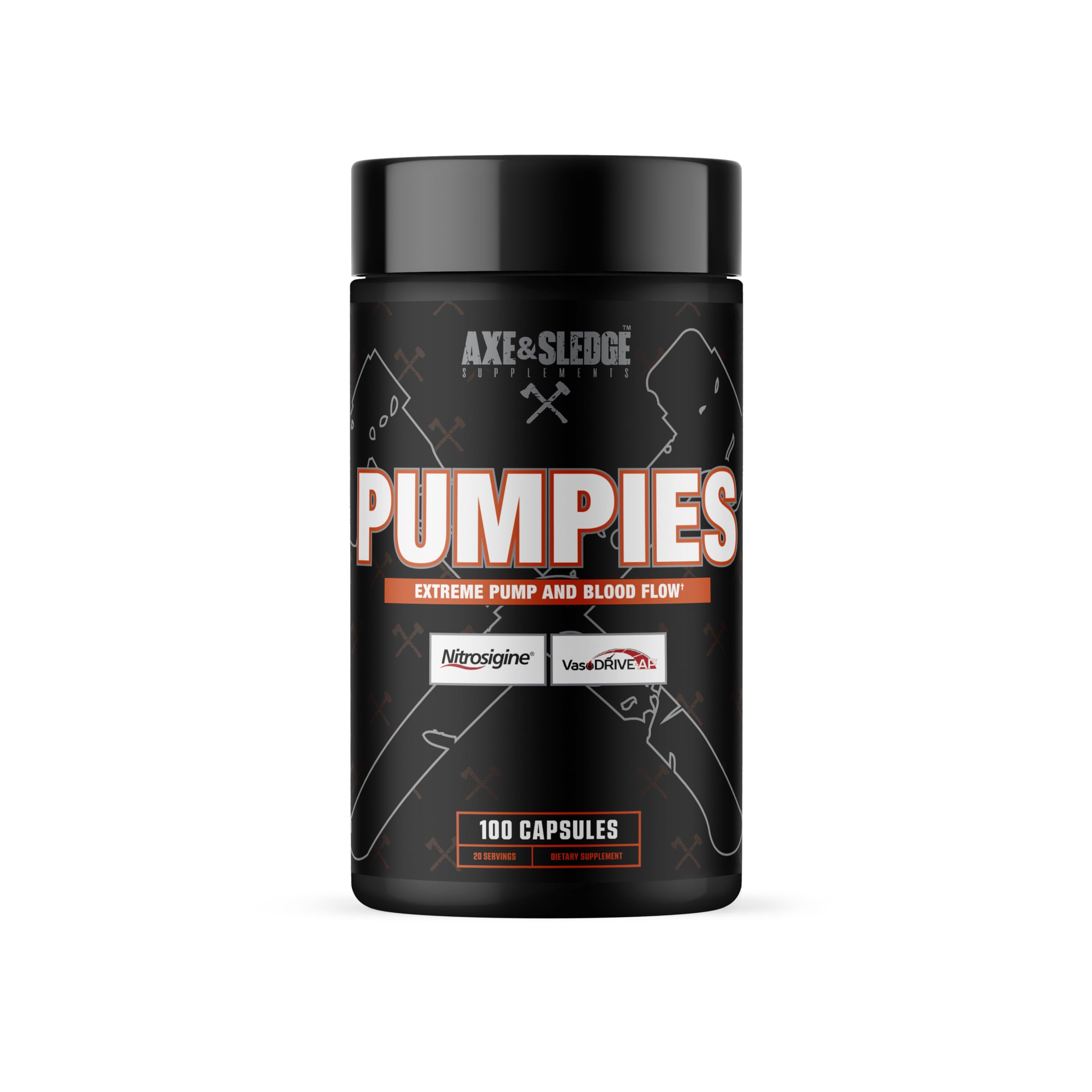 Axe & Sledge PUMPIES bottle pour supports pre-workout blood flow for stronger pumps.