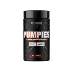 Axe & Sledge PUMPIES bottle pour supports pre-workout blood flow for stronger pumps.