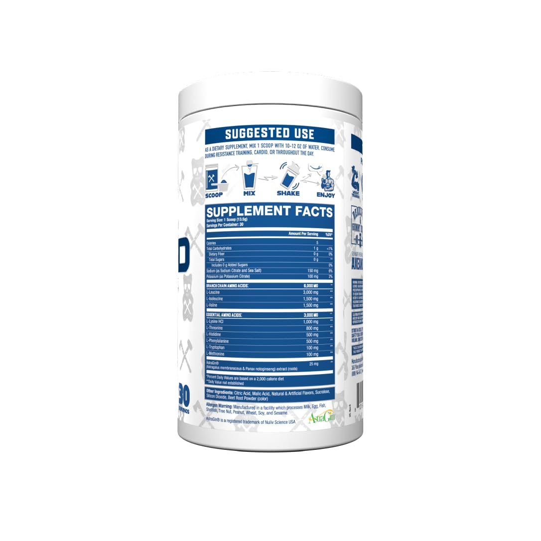 A glass with The Grind drink highlights hydration and amino acid support during workouts.