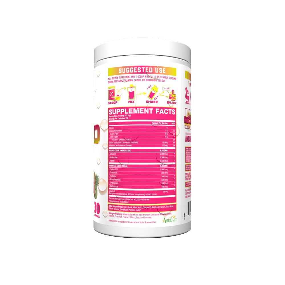 Axe & Sledge The Grind tub front label showcasing stimulant-free vegan formula and essential amino acids.