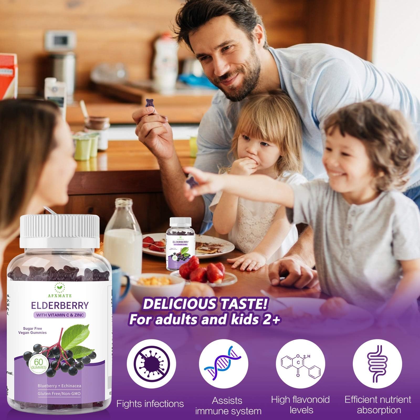 Label highlights non-GMO and GMP certified facility for AFXMATE Sambucus.