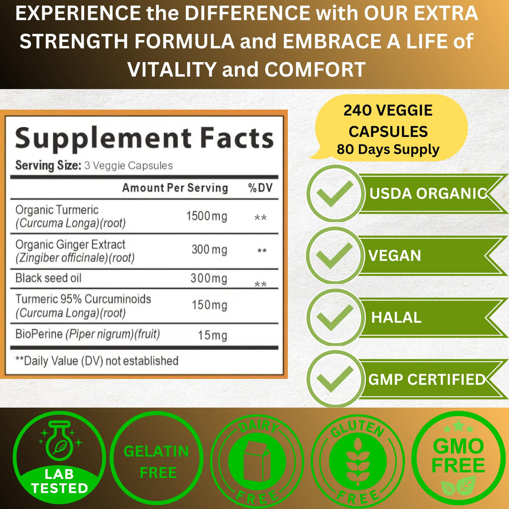 AyBet World extra strength formula highlights 95% curcuminoids and ginger.