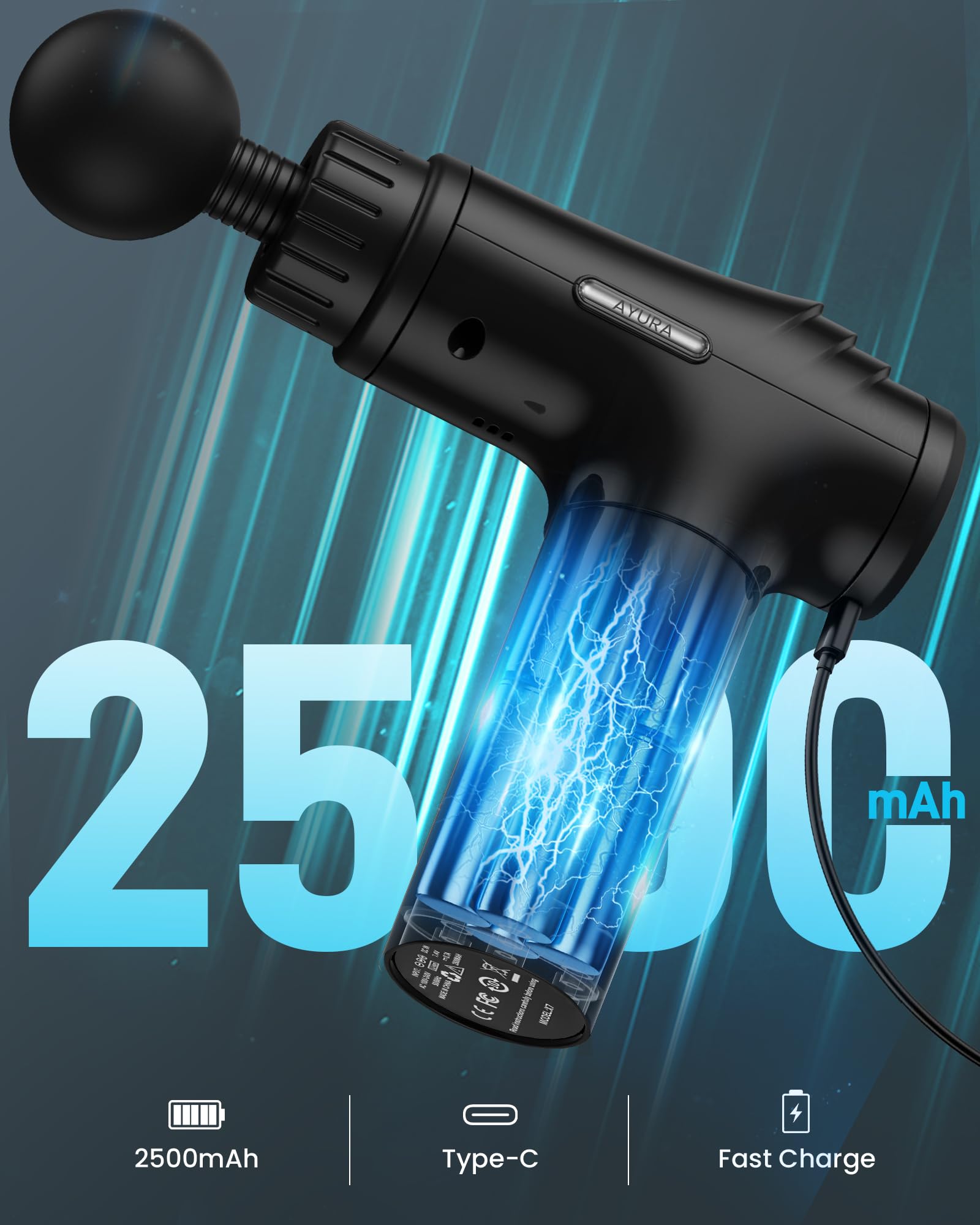 AYURA Massage Gun at 30 speeds for personalized therapy.