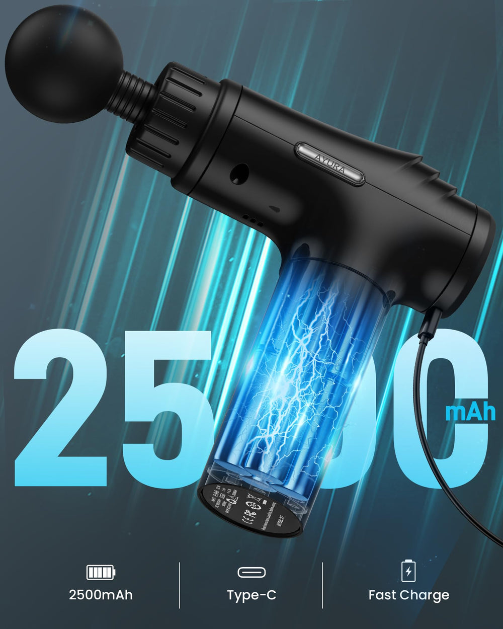 AYURA Massage Gun at 30 speeds for personalized therapy.